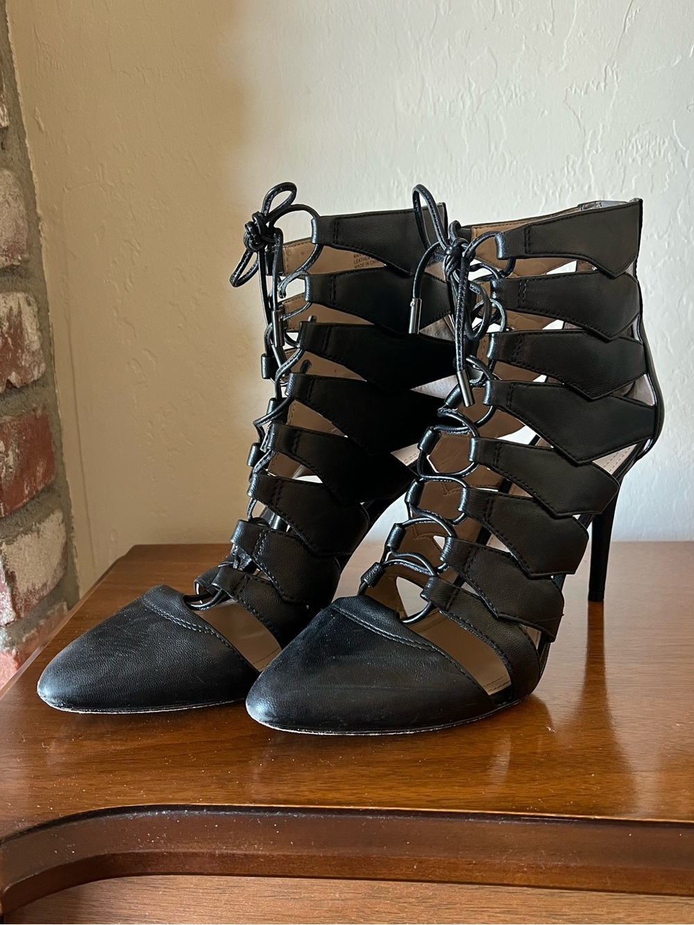 BCBG Black Lace-up Cutout Bren Stiletto Size 10